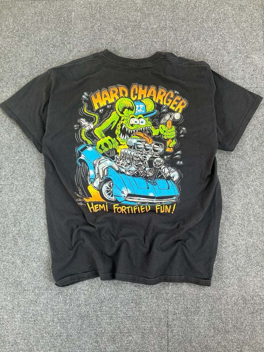 Rat Fink "Hard Charger" Graphic T-Shirt Men's Small S Crew Neck Black